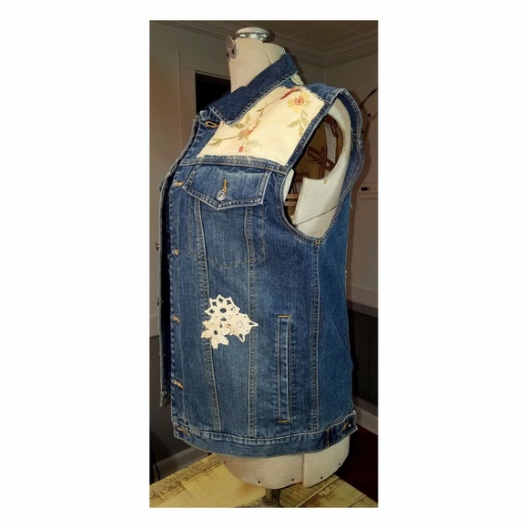 Boho Gypsy Vest Denim Jean Oversized Embroidered - Picture 3 of 8